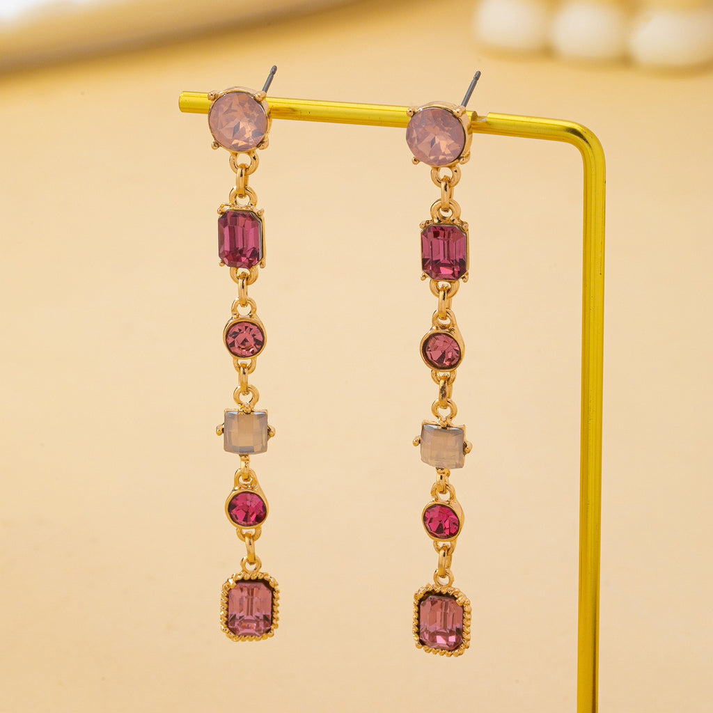 Rosy Ombre Geometric Crystal Linear Drop Earrings | 80E62752