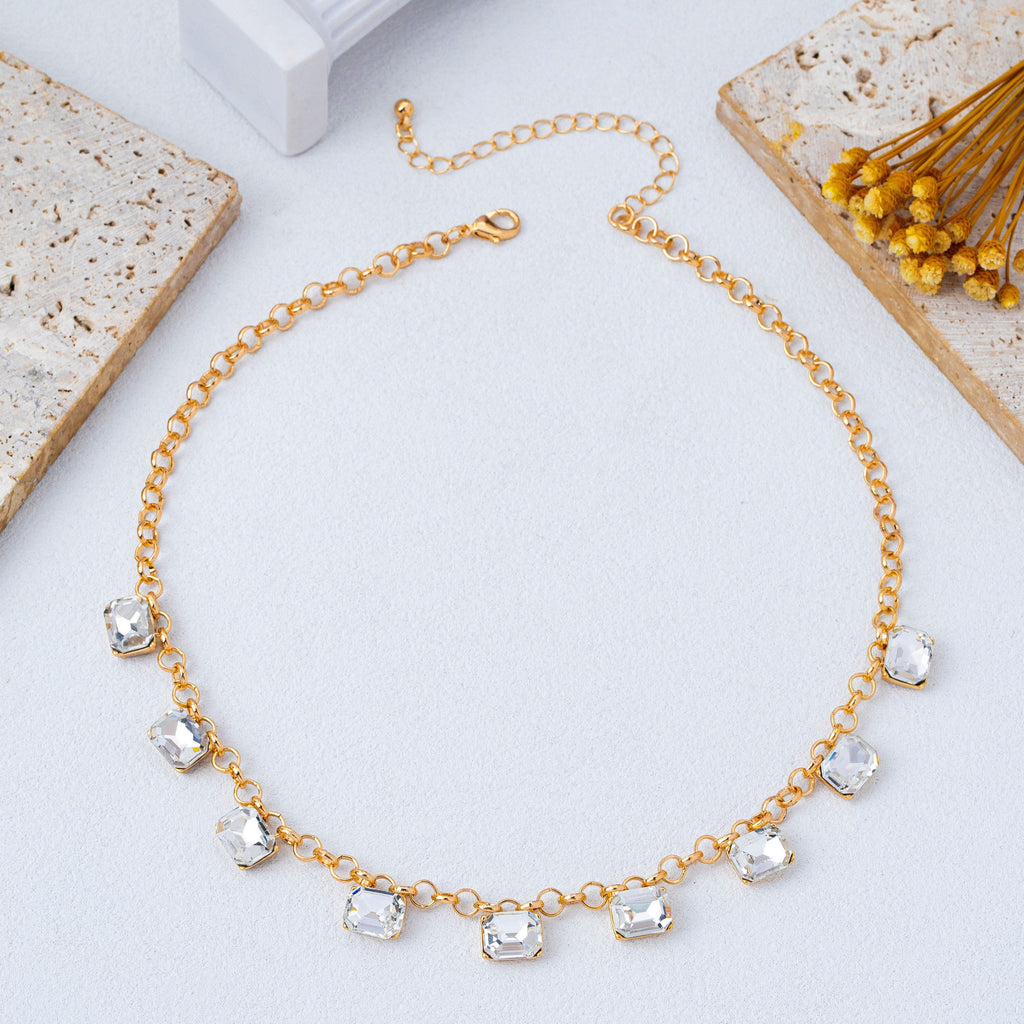 Emerald-Cut Crystal Chain Necklace | 80N93470