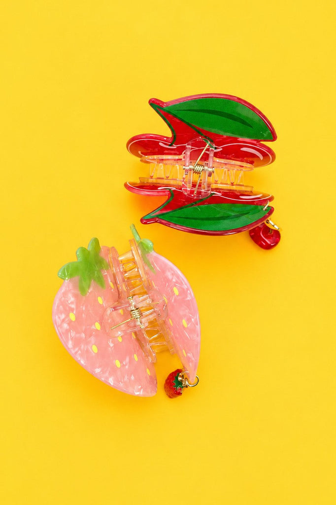 Trending Dangling Charm Cherry Strawberry Hair Claw Clip | 40H1168