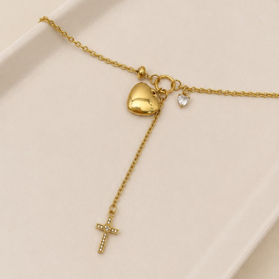 18K STAINLESS STEEL GOLD & CROSS Y NECKLACE | 40NK9762