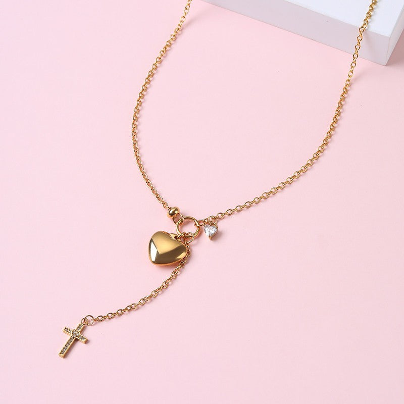 18K STAINLESS STEEL GOLD & CROSS Y NECKLACE | 40NK9762