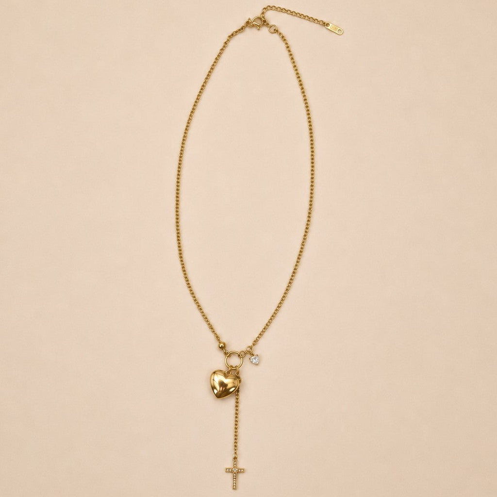 18K STAINLESS STEEL GOLD & CROSS Y NECKLACE | 40NK9762