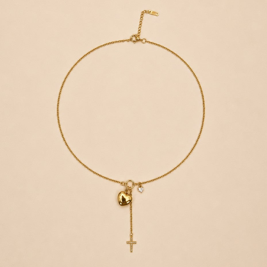 18K STAINLESS STEEL GOLD & CROSS Y NECKLACE | 40NK9762