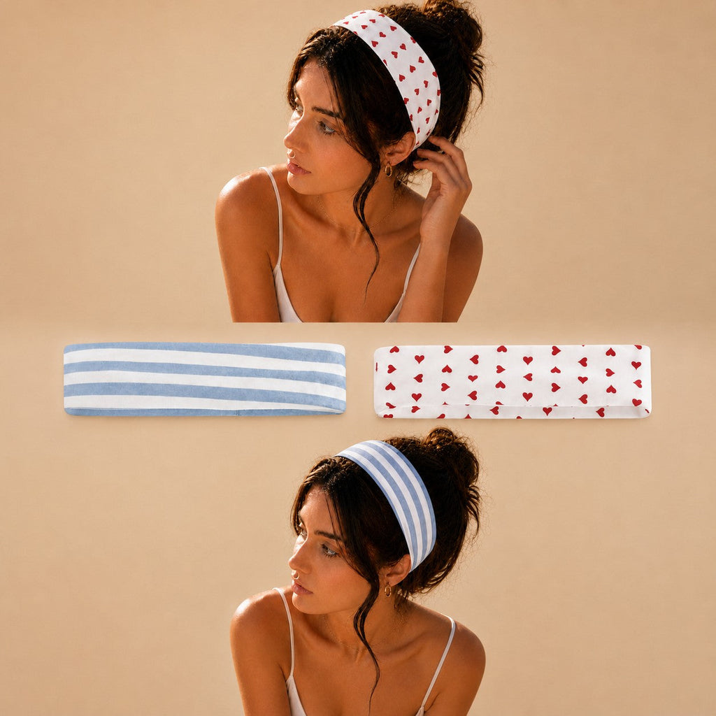 Stripe Heart Printed Yoga Headband 2-pc Set| 40HWP601-Pack 2
