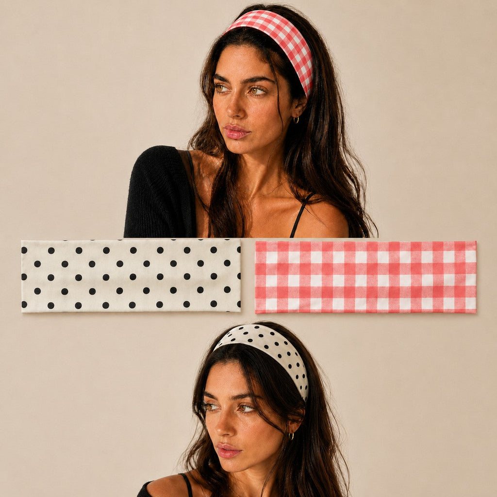 Red Gingham & Black Polka Dot Headband 2-pc Set| 40HWP604