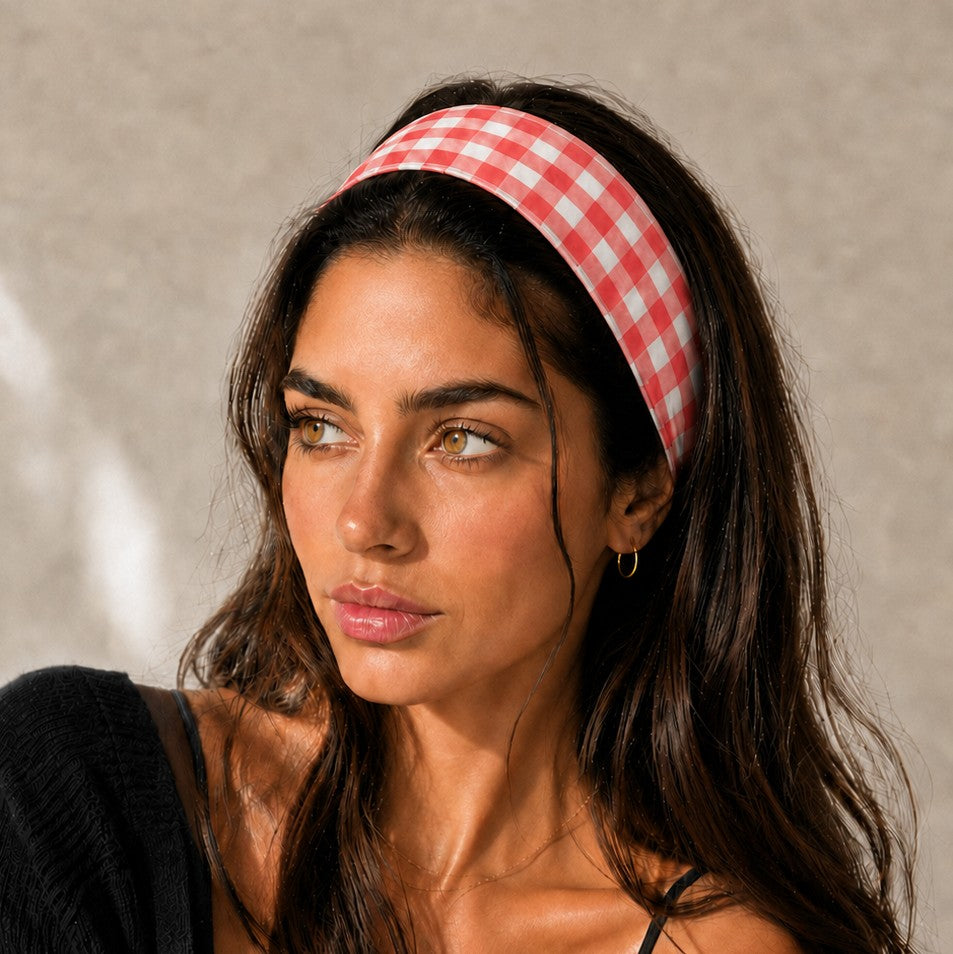 Red Gingham & Black Polka Dot Headband 2-pc Set| 40HWP604-Pack 2