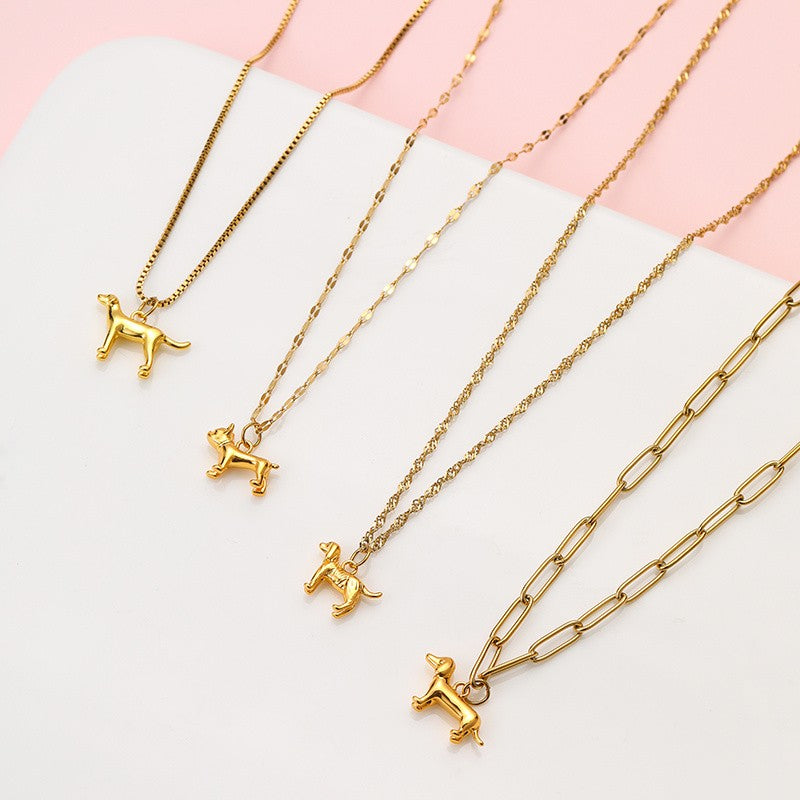 18K STAINLESS STEEL DOG CHARM NECKLACE | 40NK9765