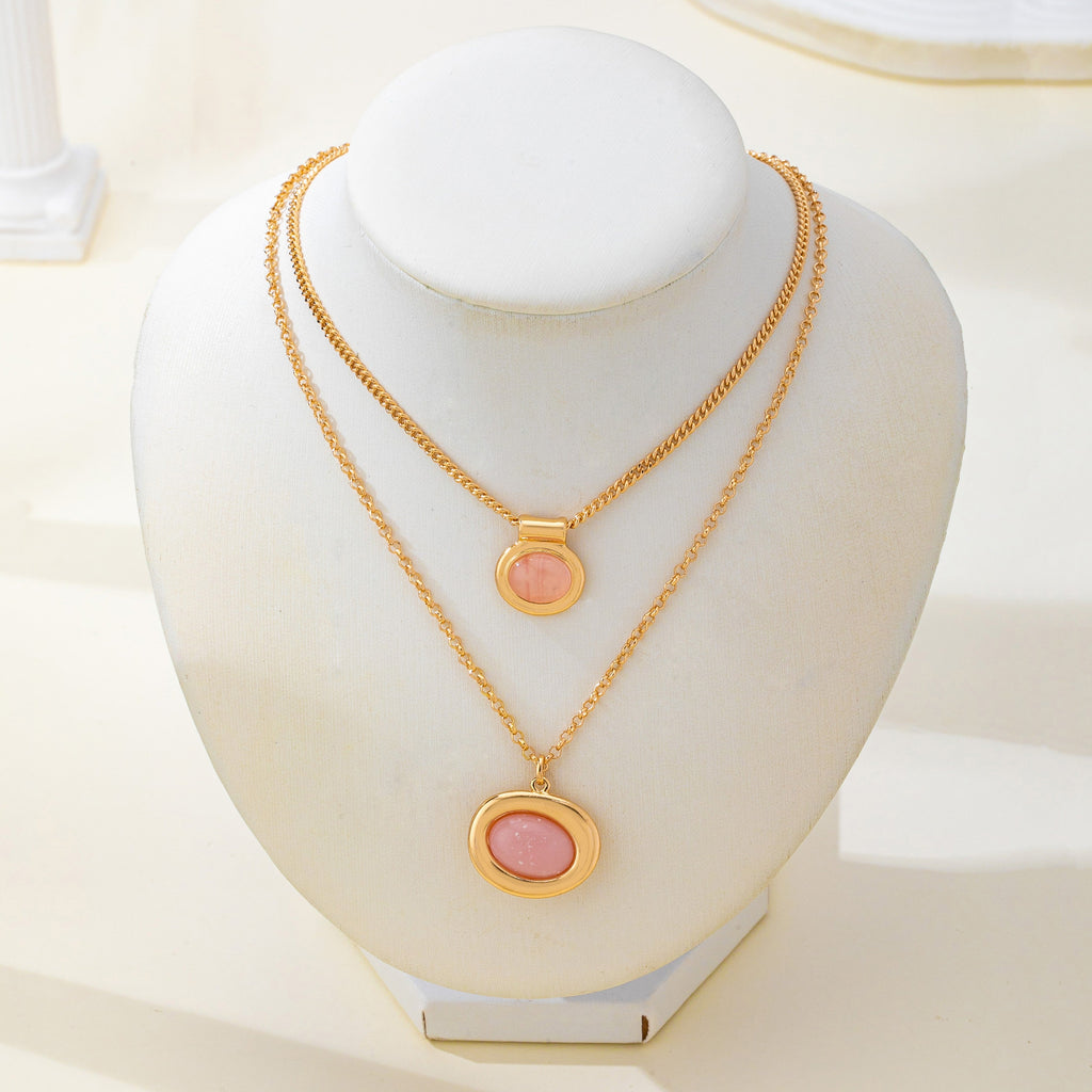 Double Layer Dusty Rose Stone Necklace Set | 80N93576