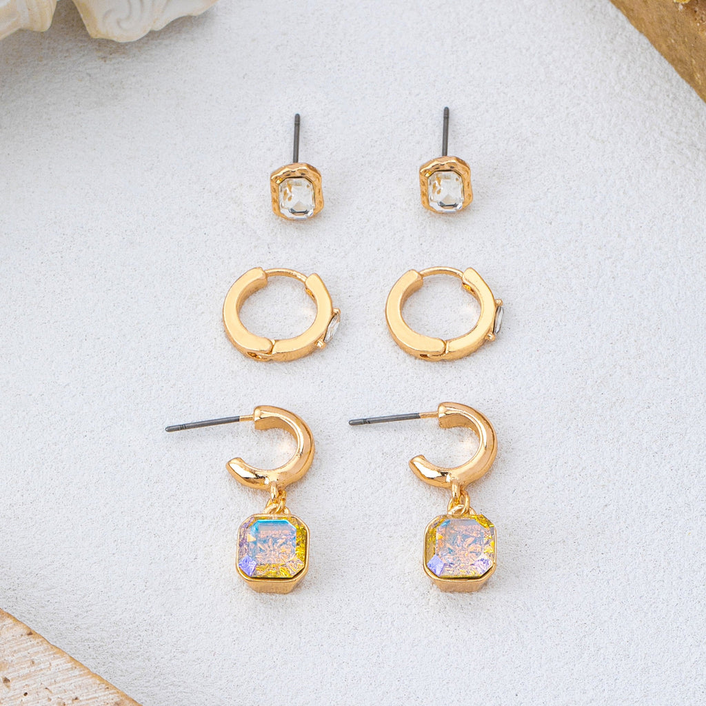 Whimsical Crystal Glass Huggie & Stud Earring Set | 80E63007
