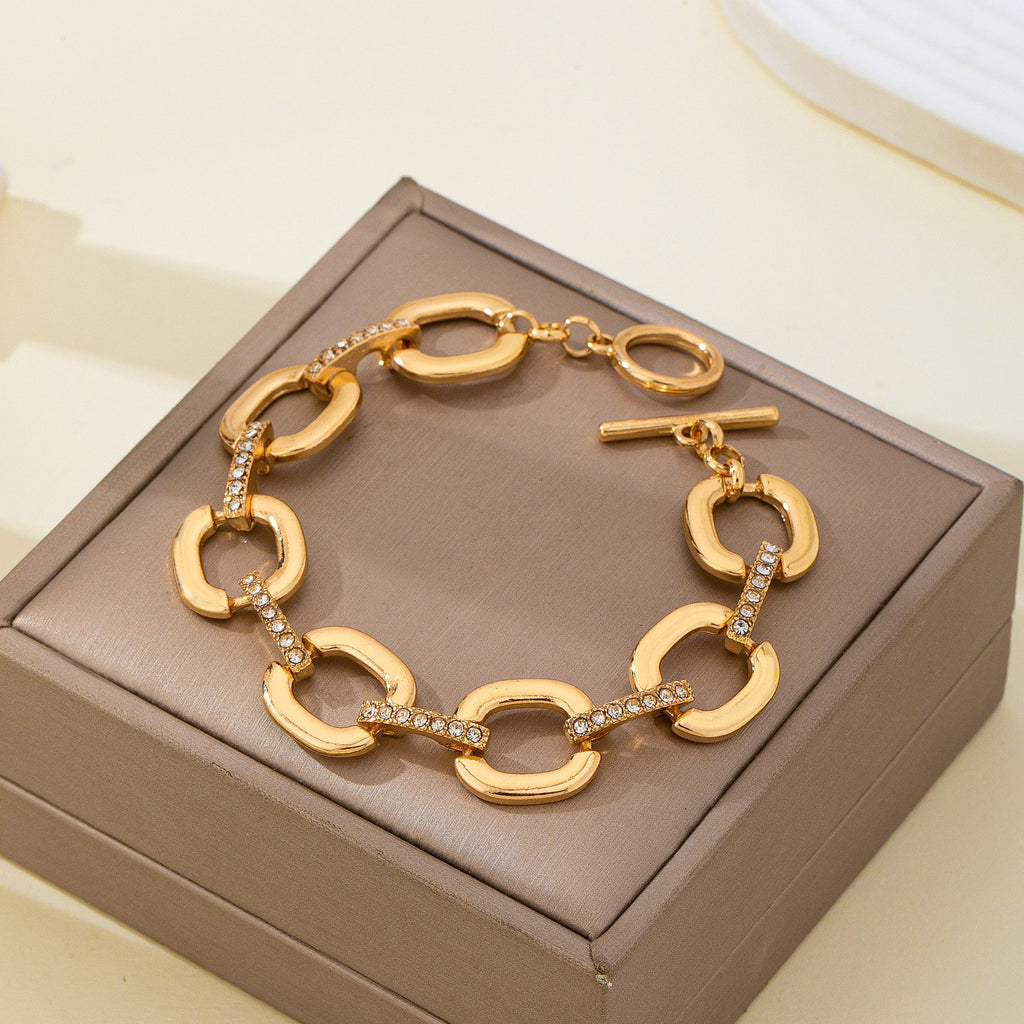 Crystal Glass Pave Bar Link Chain Toggle Bracelet | 80B1890