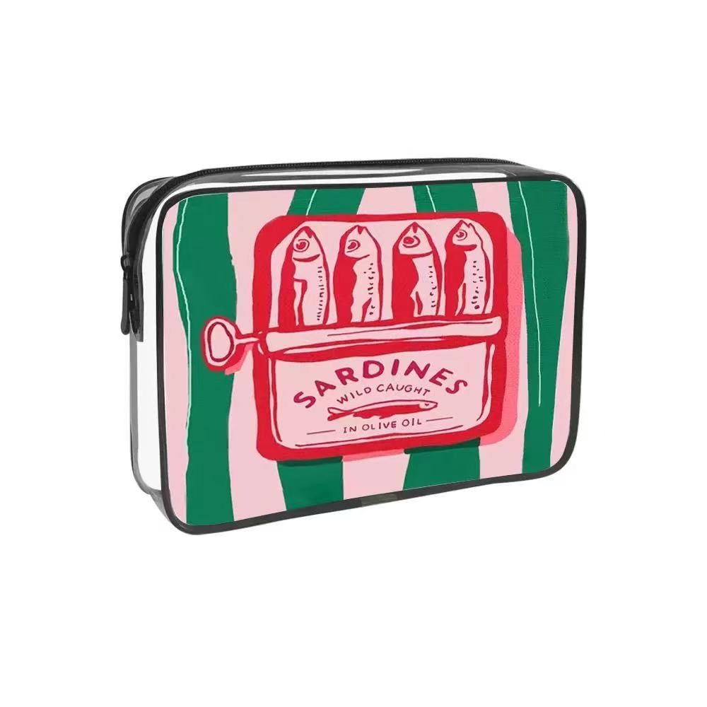 Sardine Tin Graphic Clear Cosmetic Travel Pouch Bag | 40P658