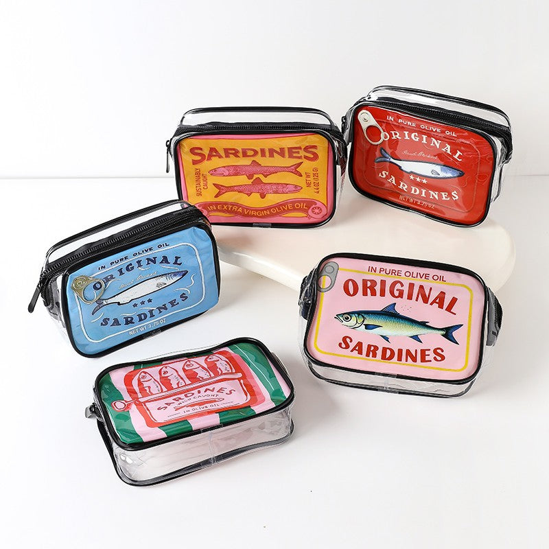 Sardine Tin Graphic Clear Cosmetic Travel Pouch Bag | 40P658