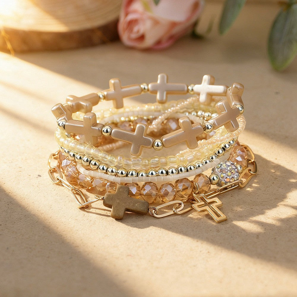 Cross Charm Mixed Beaded Bracelet Set | 40B5275