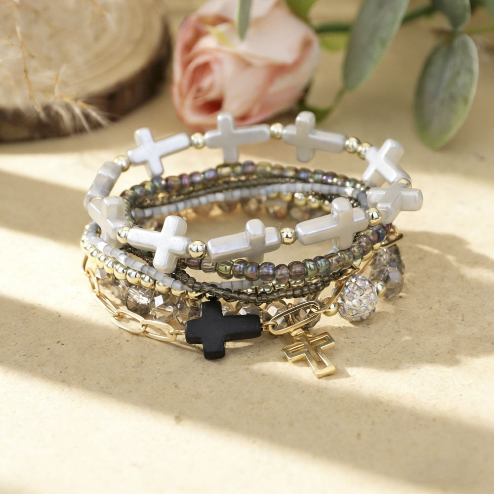 Cross Charm Mixed Beaded Bracelet Set | 40B5275