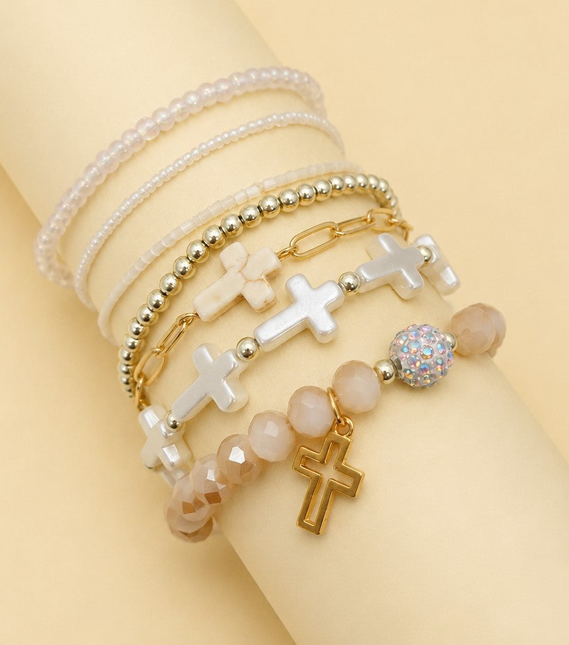 Cross Charm Mixed Beaded Bracelet Set | 40B5275
