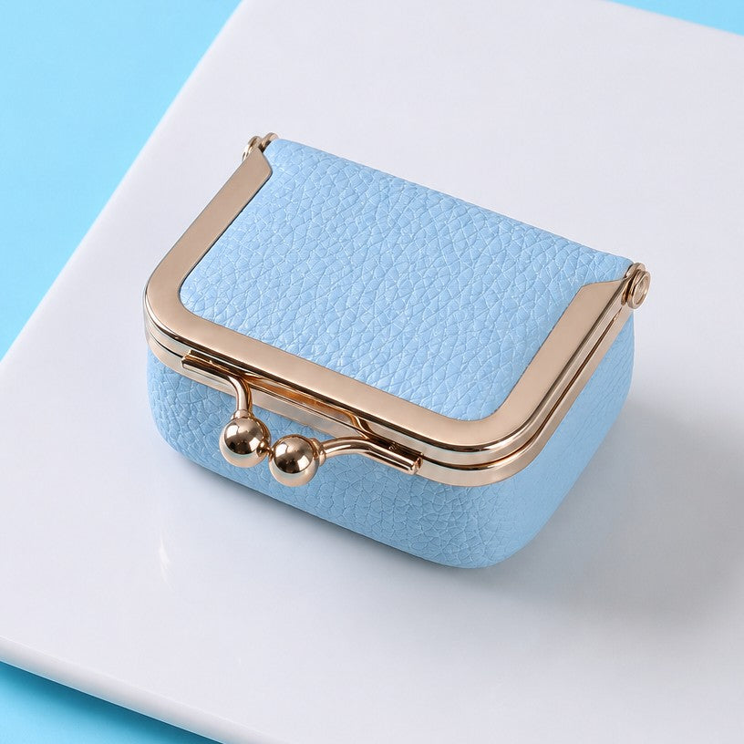 MINI PEBBLED LEATHER KISS LOCK TRAVEL JEWELRY BOX | 40P649
