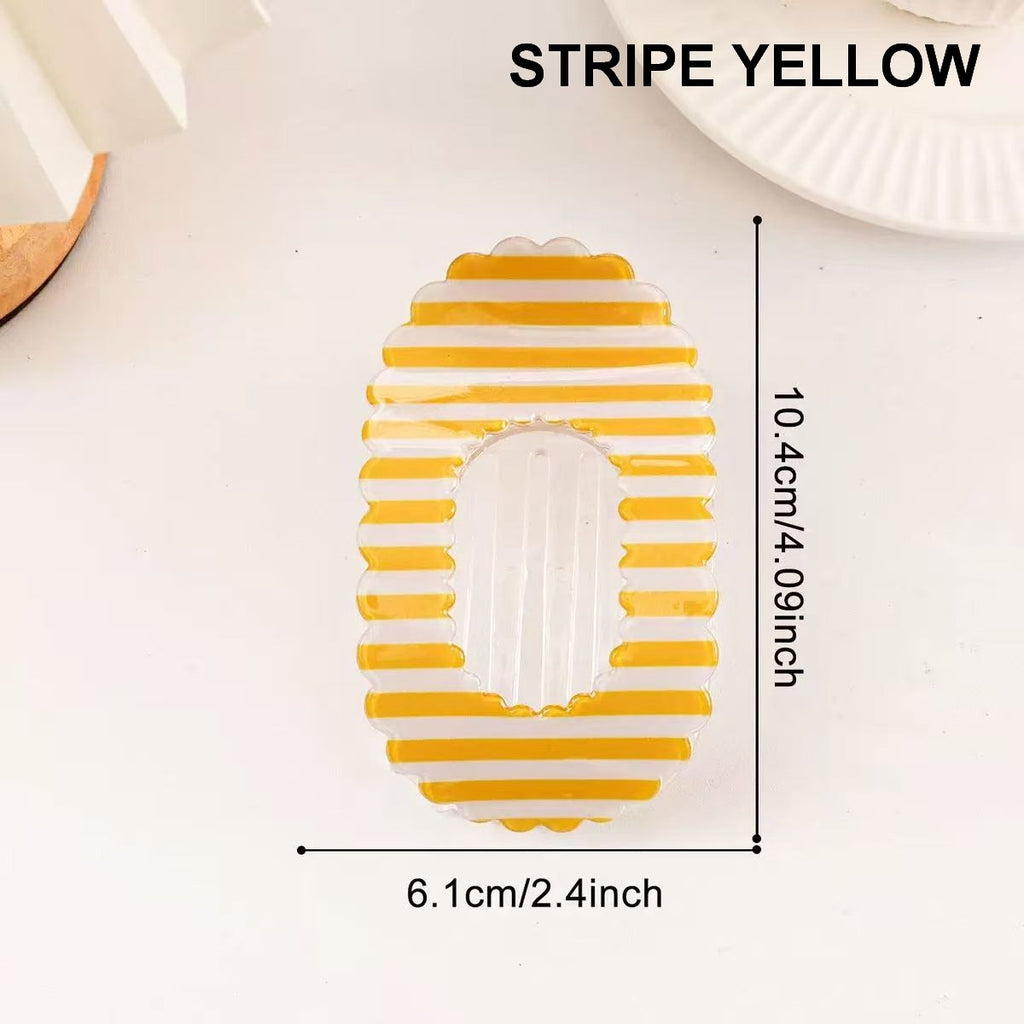 Scalloped Edge Floral and Stripe Flat Hair Claw Clip|40H1201
