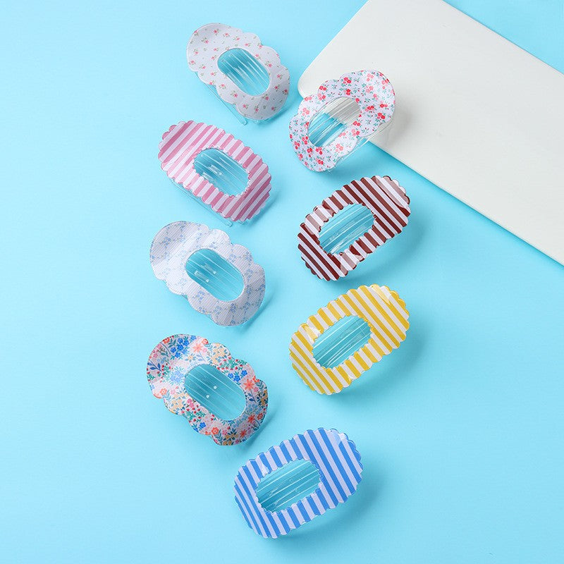 Scalloped Edge Floral and Stripe Flat Hair Claw Clip|40H1201