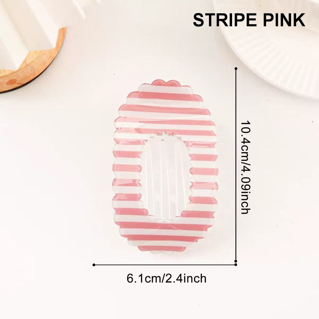 Scalloped Edge Floral and Stripe Flat Hair Claw Clip|40H1201