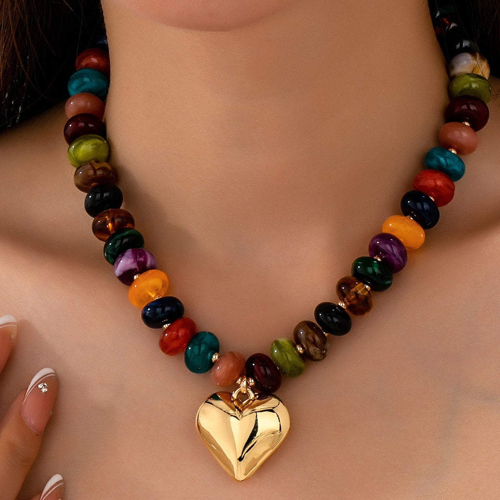 Multicolor Rondelle Bead Heart Pendant Necklace | 80N93691
