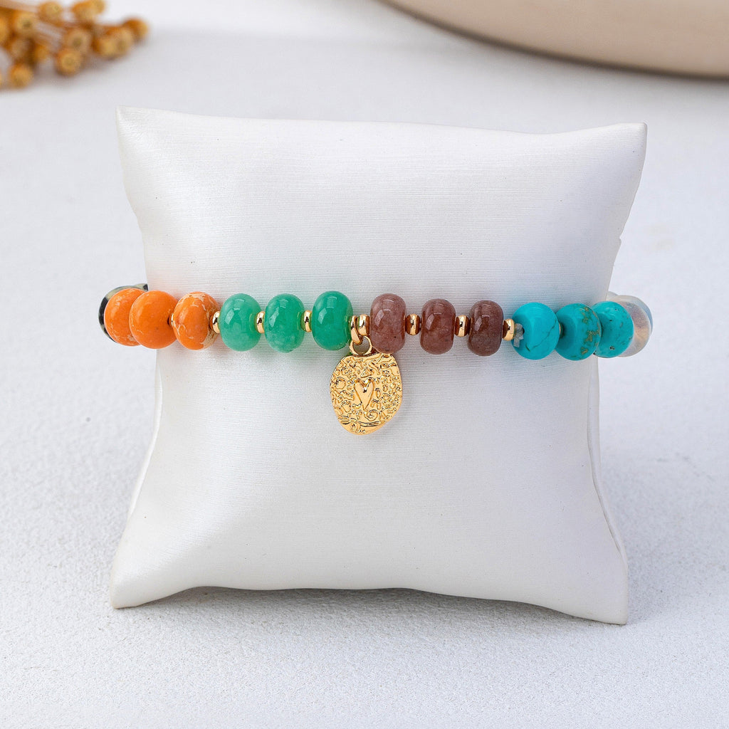 Natural Stone Heart Charm Stretch Bracelet | 80B1900