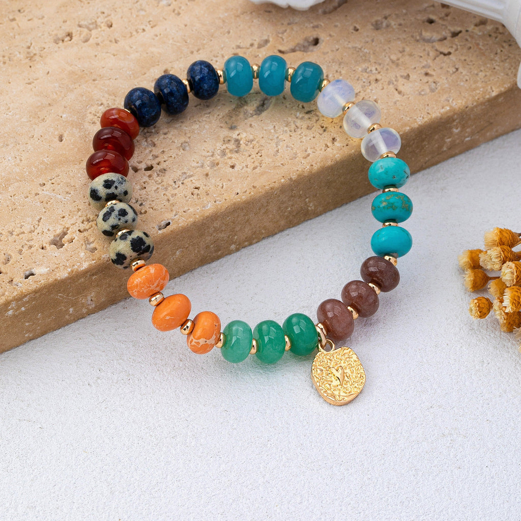 Natural Stone Heart Charm Stretch Bracelet | 80B1900
