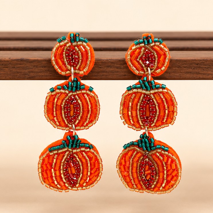 HALLOWEEN PUMPKIN SEED BEAD DROP EARRINGS | 40E551