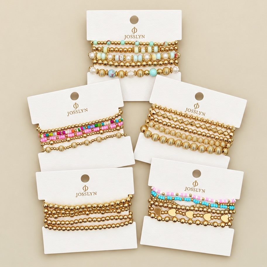 Gold-Tone Mixed Beaded Stretch Bracelet Set | 40B5250