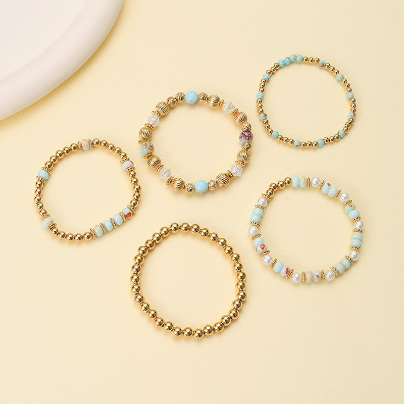 Gold-Tone Mixed Beaded Stretch Bracelet Set | 40B5250