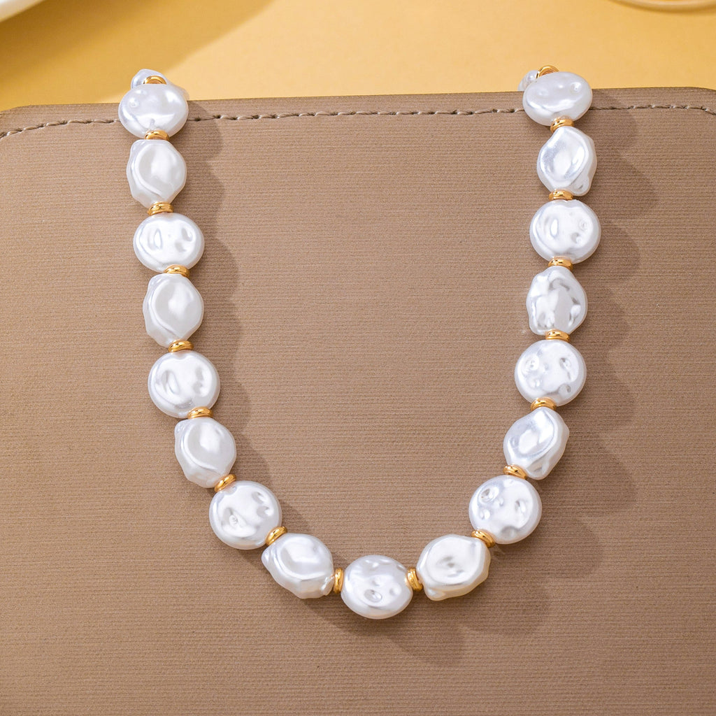 Faux Coin Pearl & Gold Spacer Bead Toggle Necklace|80N93728