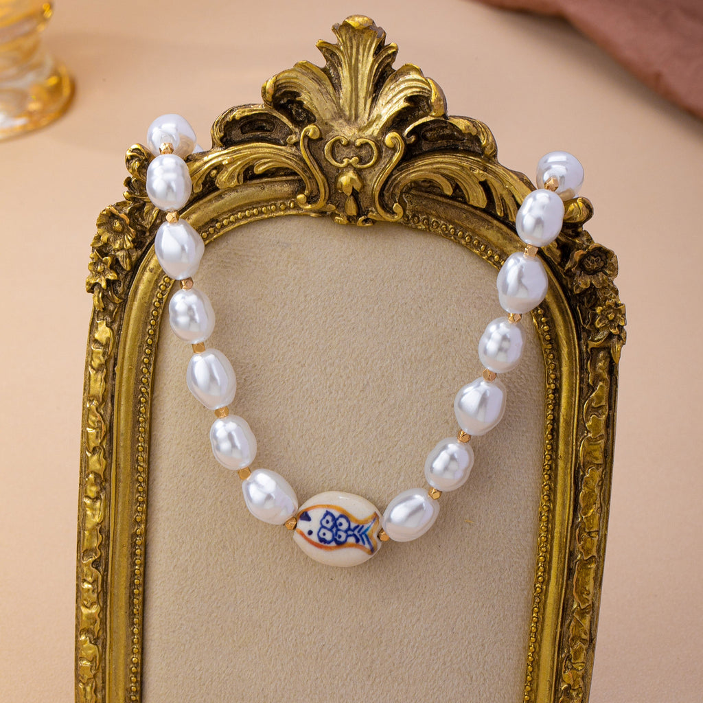 Baroque Pearl & Porcelain Fish Necklace | 80N93776