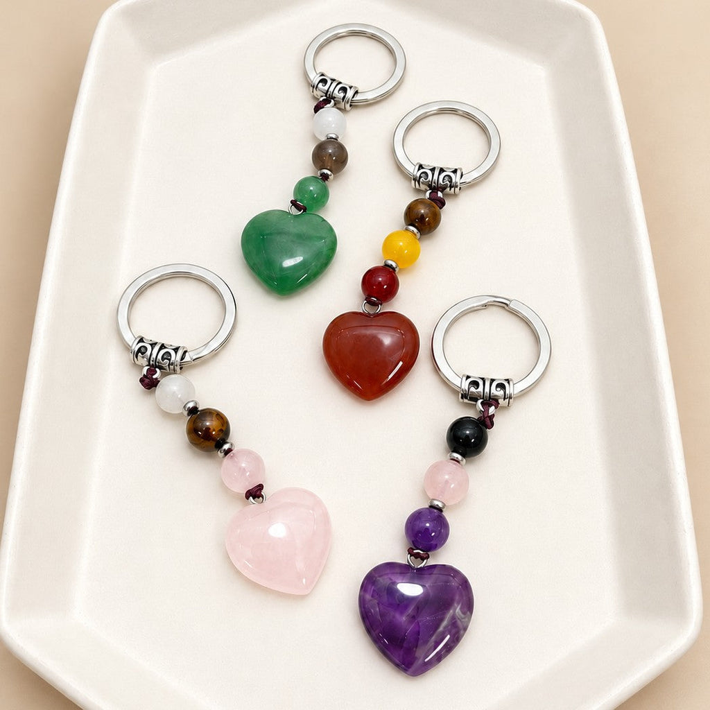 Natural Gemstone Heart Dangle Bag Charm Key Chain | 40KC197
