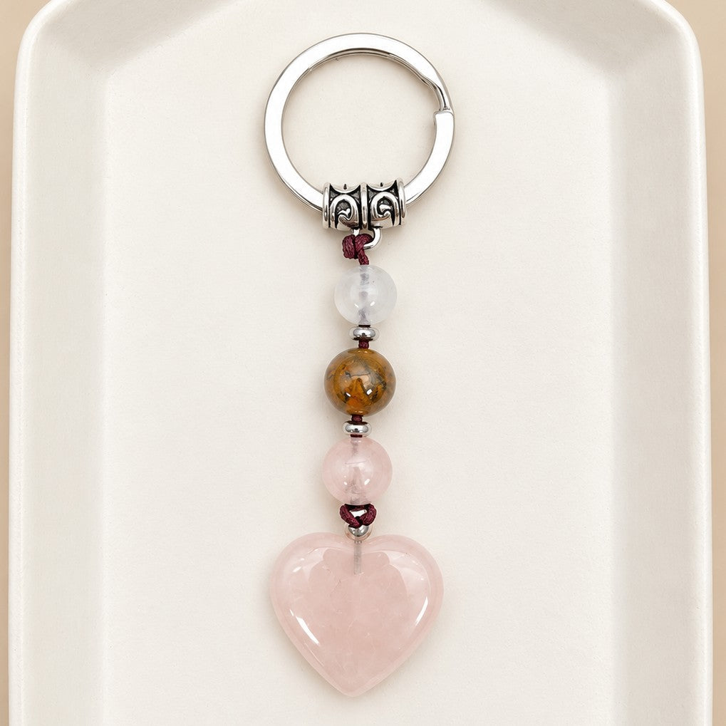Natural Gemstone Heart Dangle Bag Charm Key Chain | 40KC197