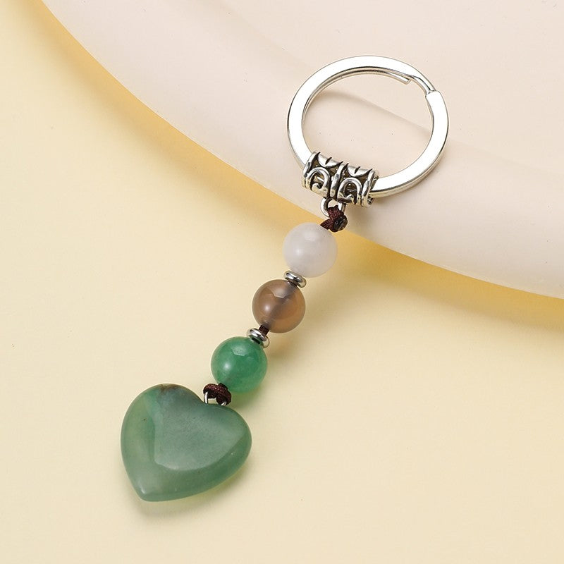 Natural Gemstone Heart Dangle Bag Charm Key Chain | 40KC197