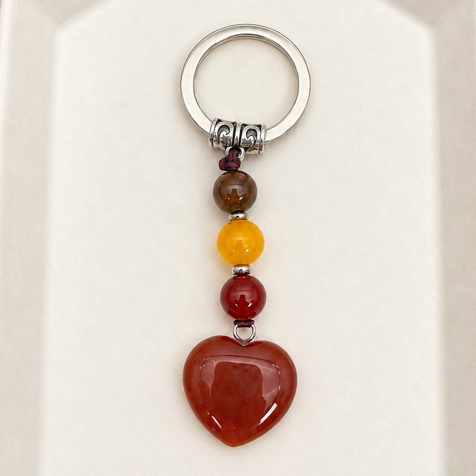 Natural Gemstone Heart Dangle Bag Charm Key Chain | 40KC197
