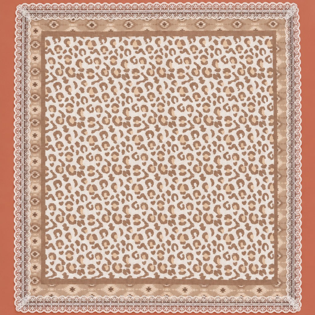 Animal & Paisley Print Lace-Trimmed Square Scarf | 40SC764