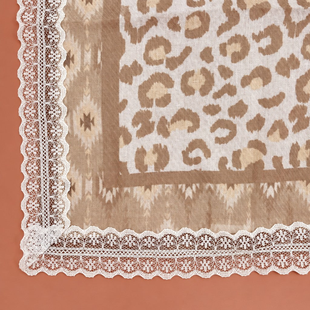 Animal & Paisley Print Lace-Trimmed Square Scarf | 40SC764