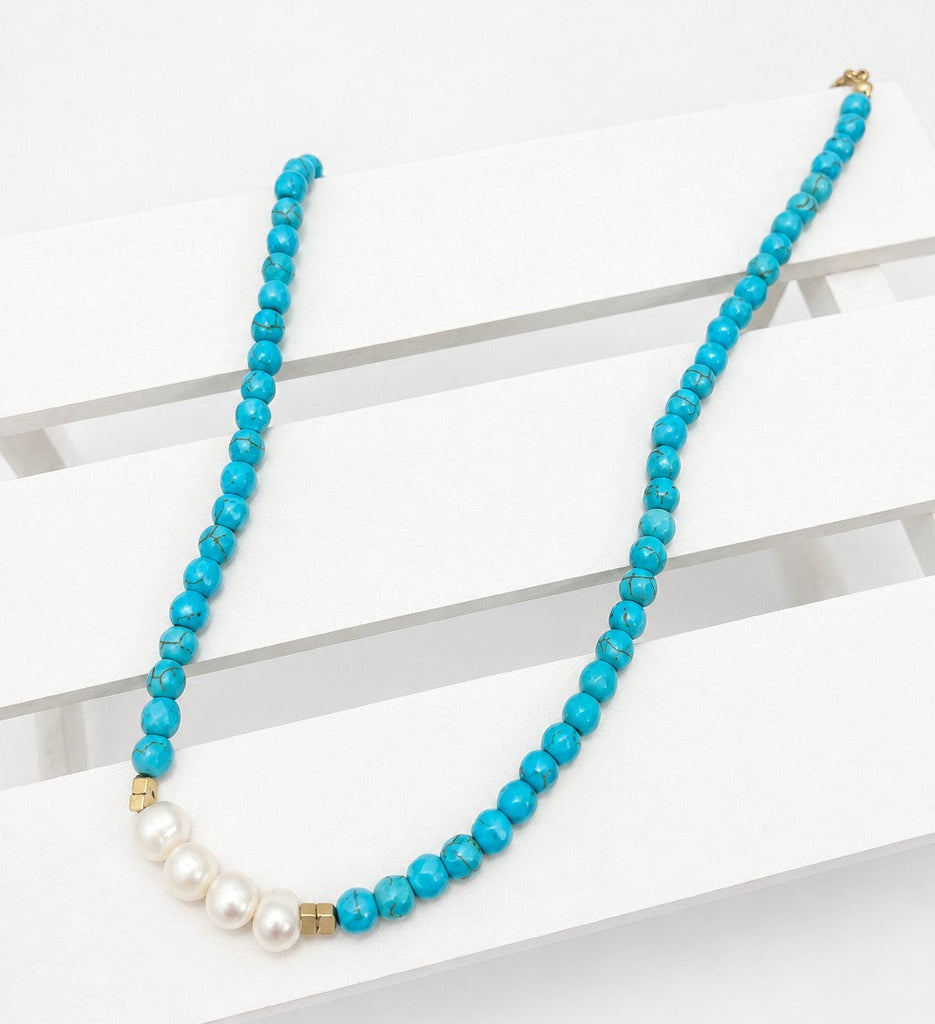 PEARL ACCENT TURQUOISE BEADED NECKLACE | 40NK9774