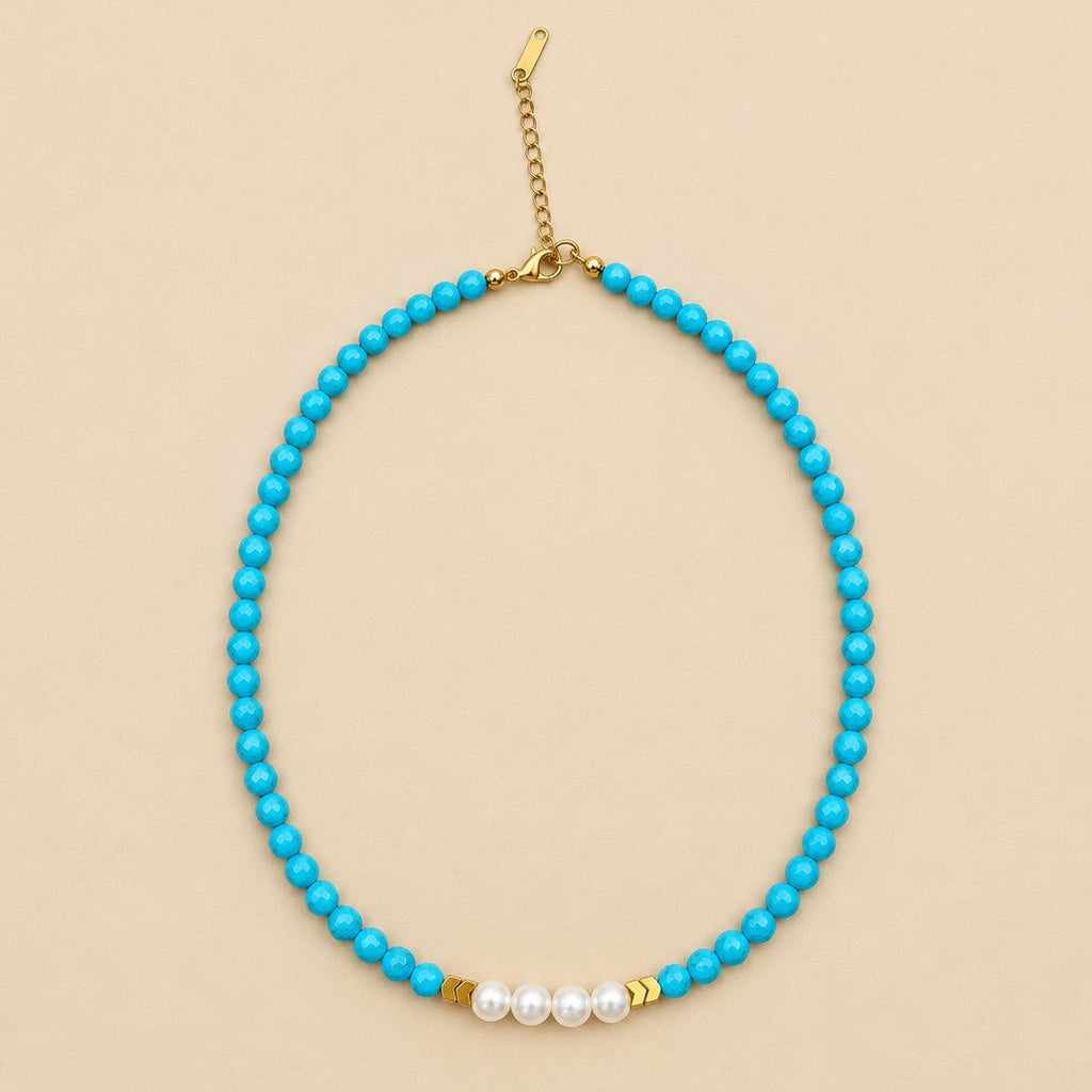 PEARL ACCENT TURQUOISE BEADED NECKLACE | 40NK9774