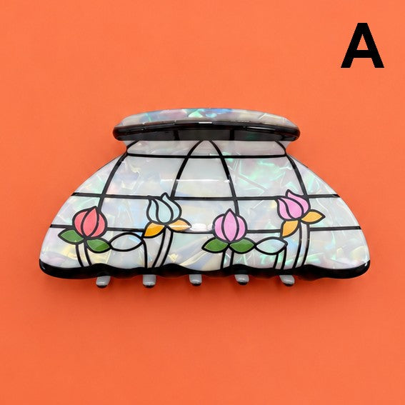 Vintage Stained Glass Lamp Shade Hair Claw Clip | 40H1240