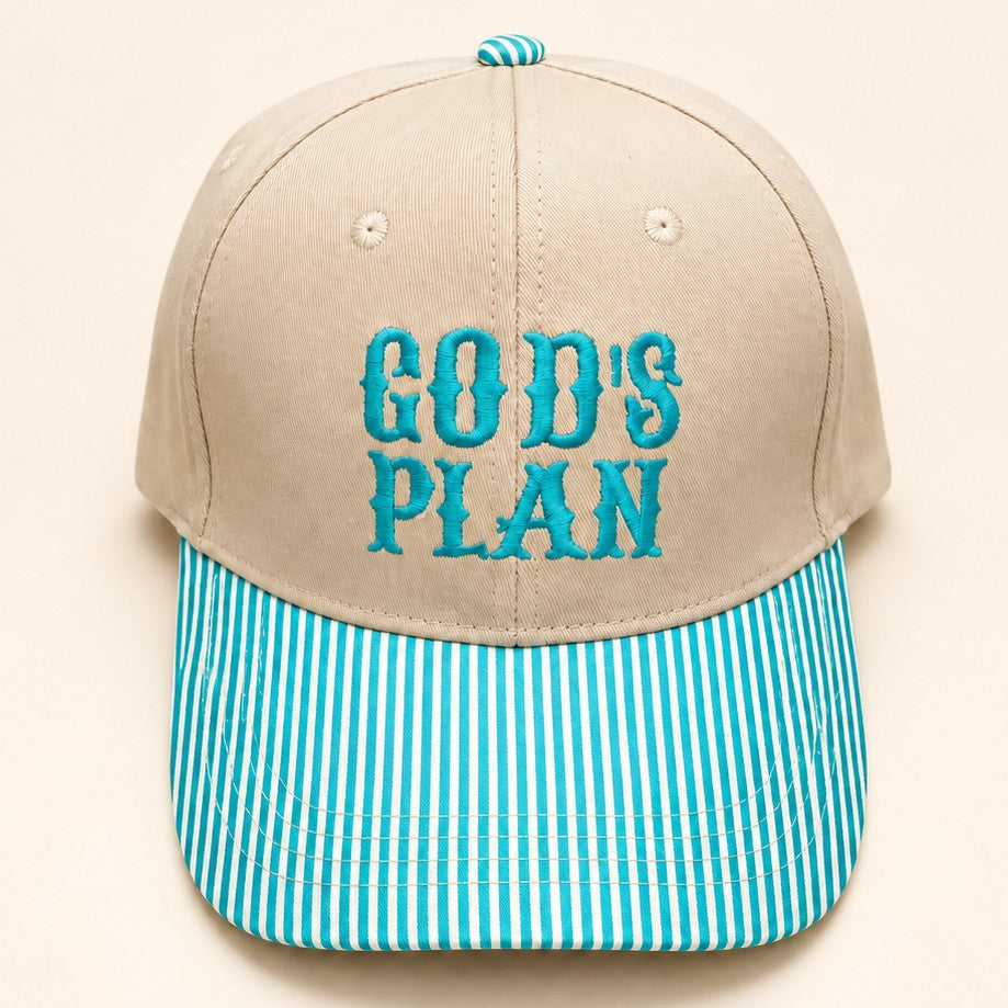 Embroidery "GOD'S PLAN" Striped Brim Baseball Cap | 40HW766