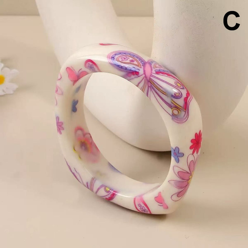 Floral Print Chunky Domed Resin Bangle Bracelet | 40B5279