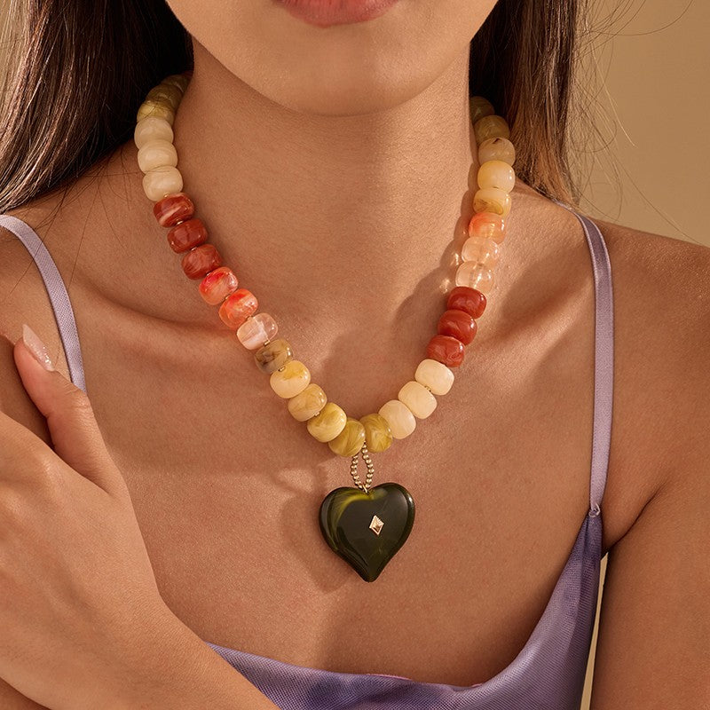 Chunky Beaded Heart Pendant Necklace | 40NK9797
