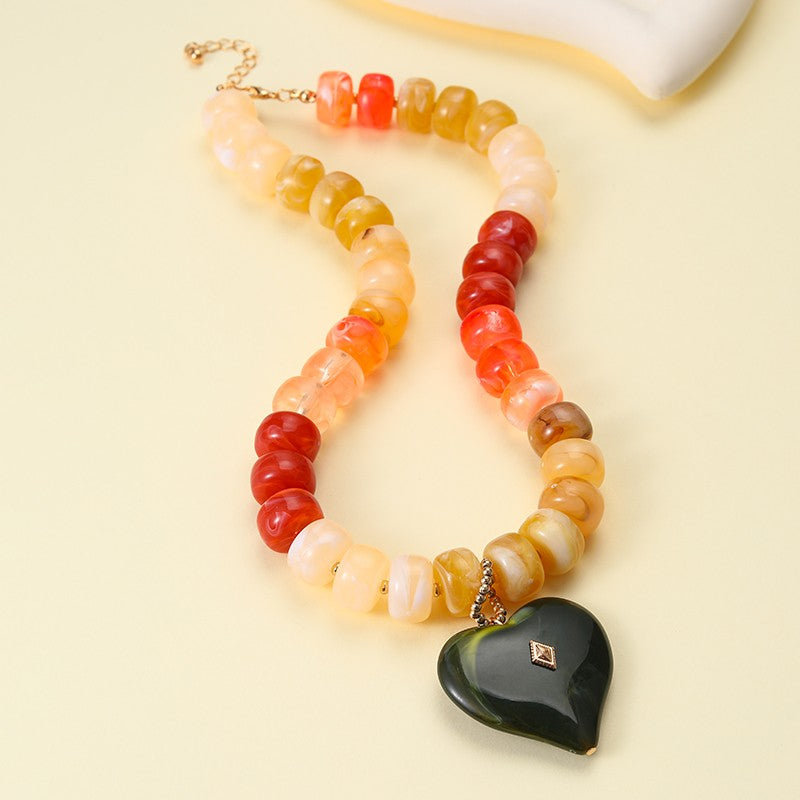 Chunky Beaded Heart Pendant Necklace | 40NK9797