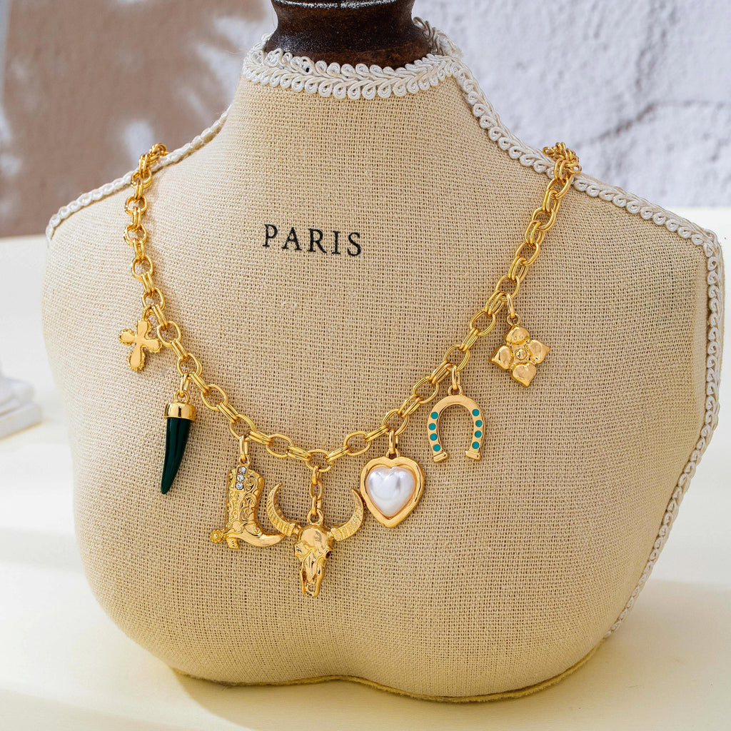 Western Longhorn Skull Heart Multi-Charm Necklace | 80N93803