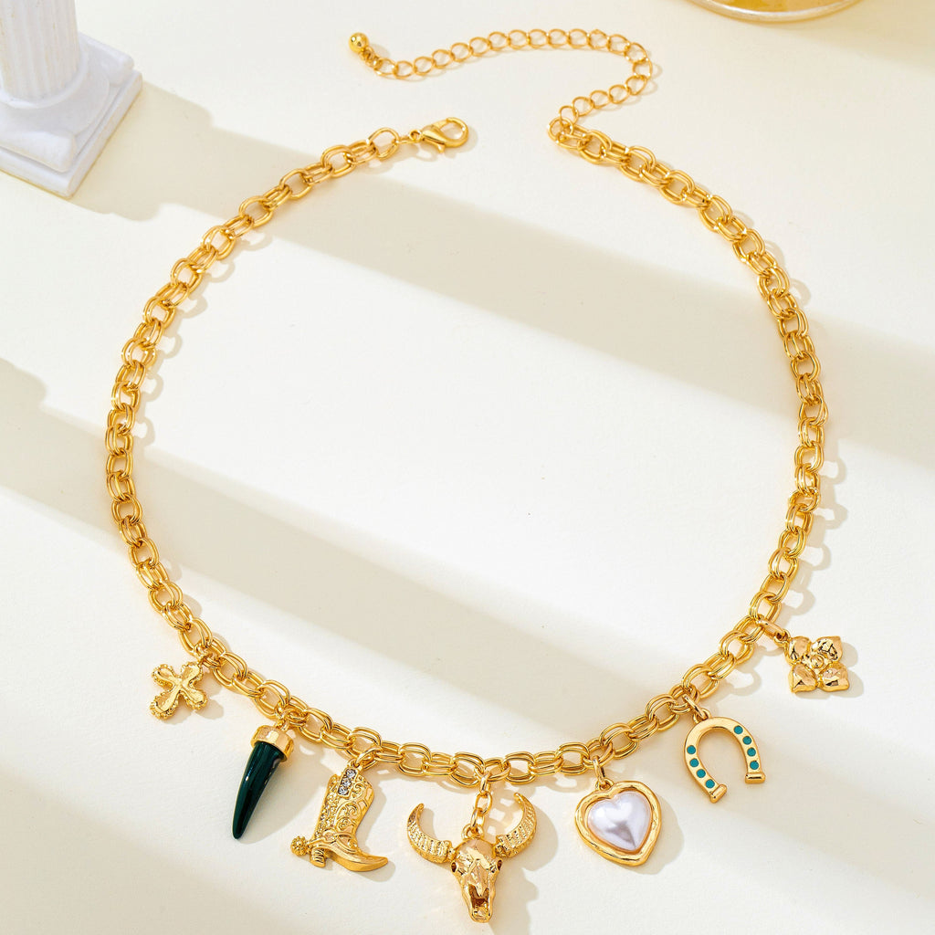 Western Longhorn Skull Heart Multi-Charm Necklace | 80N93803