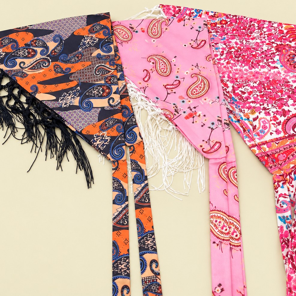 Paisley Print Fringe Triangle Hip Scarf Belt | 40SC752