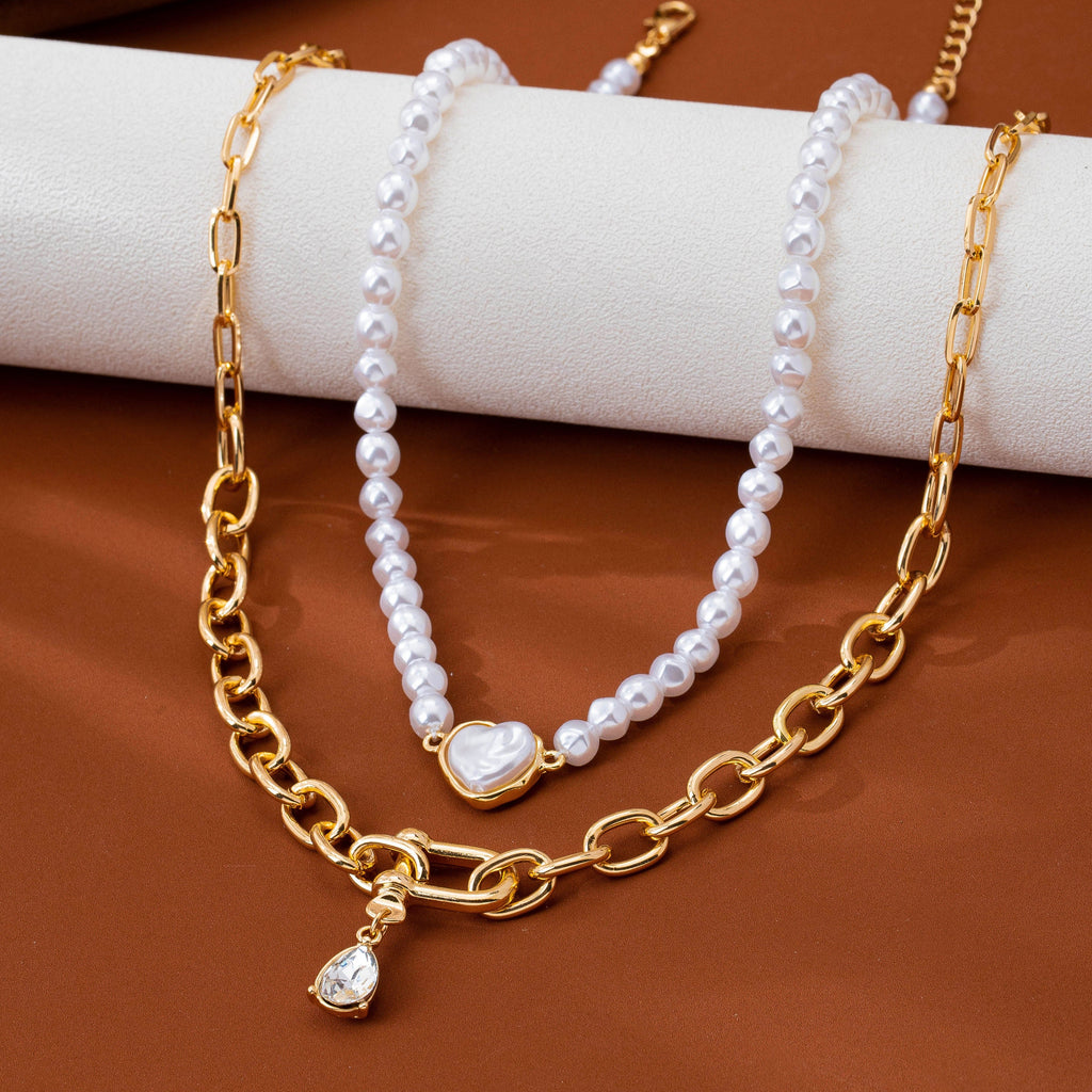 2-Piece Pearl & Chain Crystal Drop Necklace Set | 80N93877