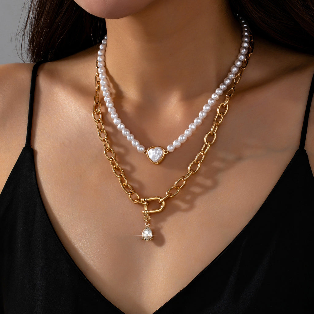 2-Piece Pearl & Chain Crystal Drop Necklace Set | 80N93877