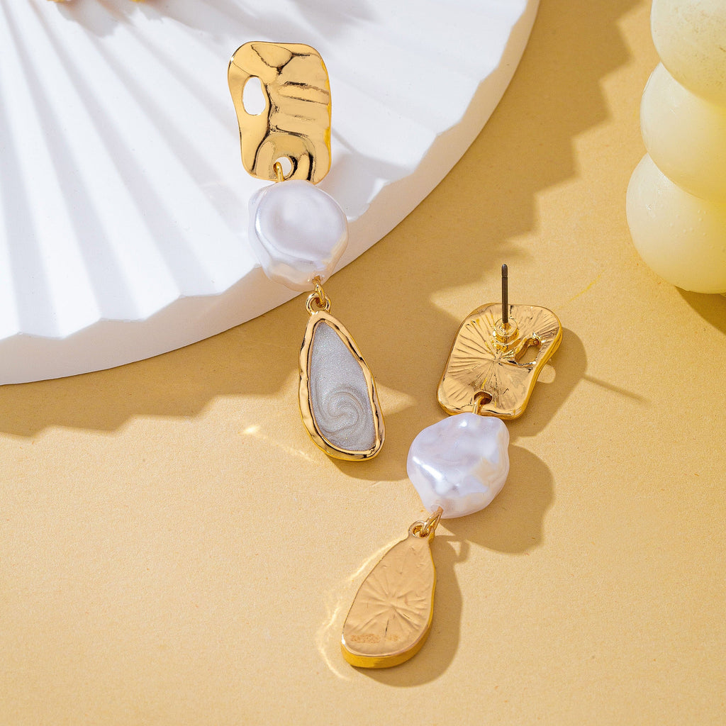 Abstract Gold-Tone Pearl Geometric Drop Earrings | 80E63500